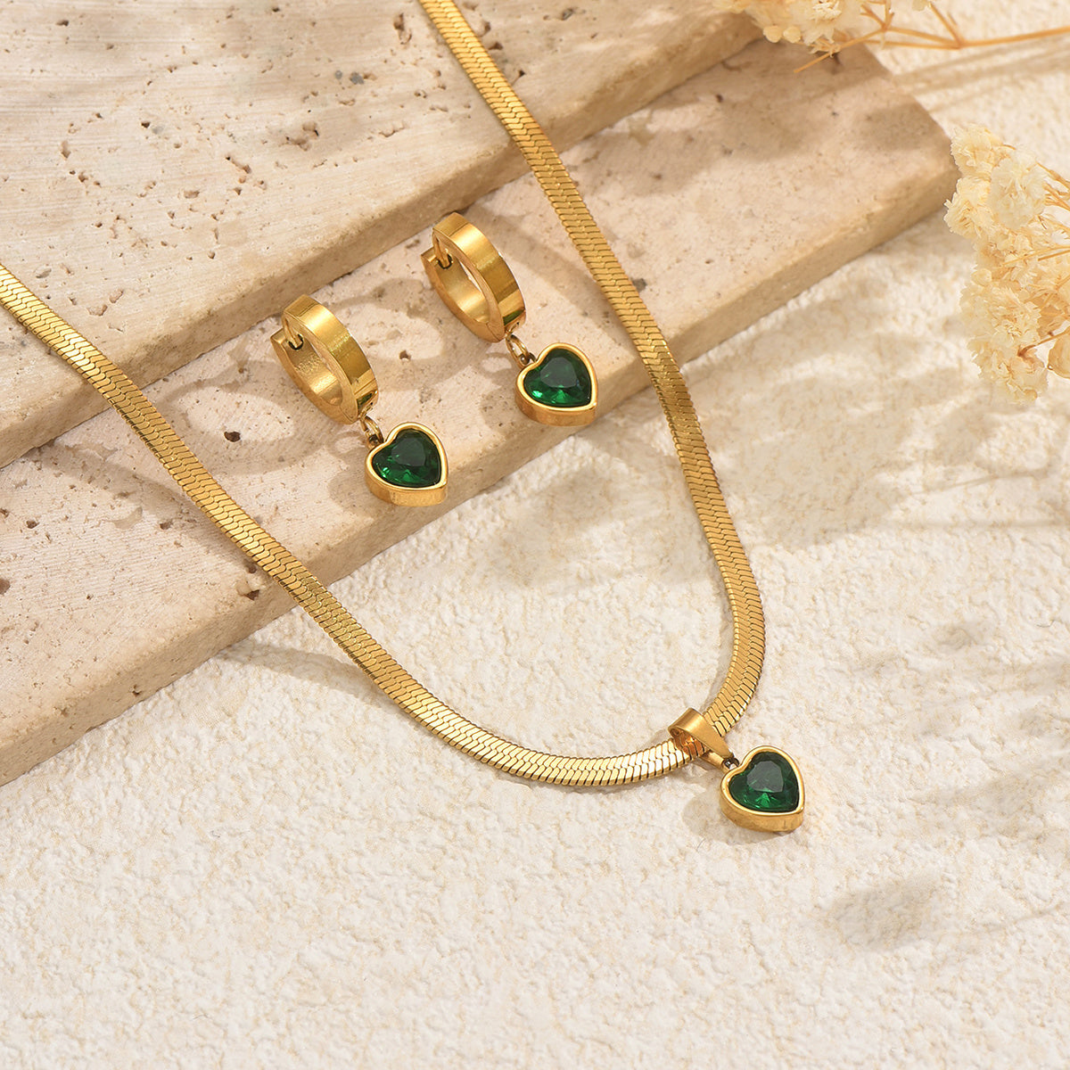 Green Heart Jewelry Set