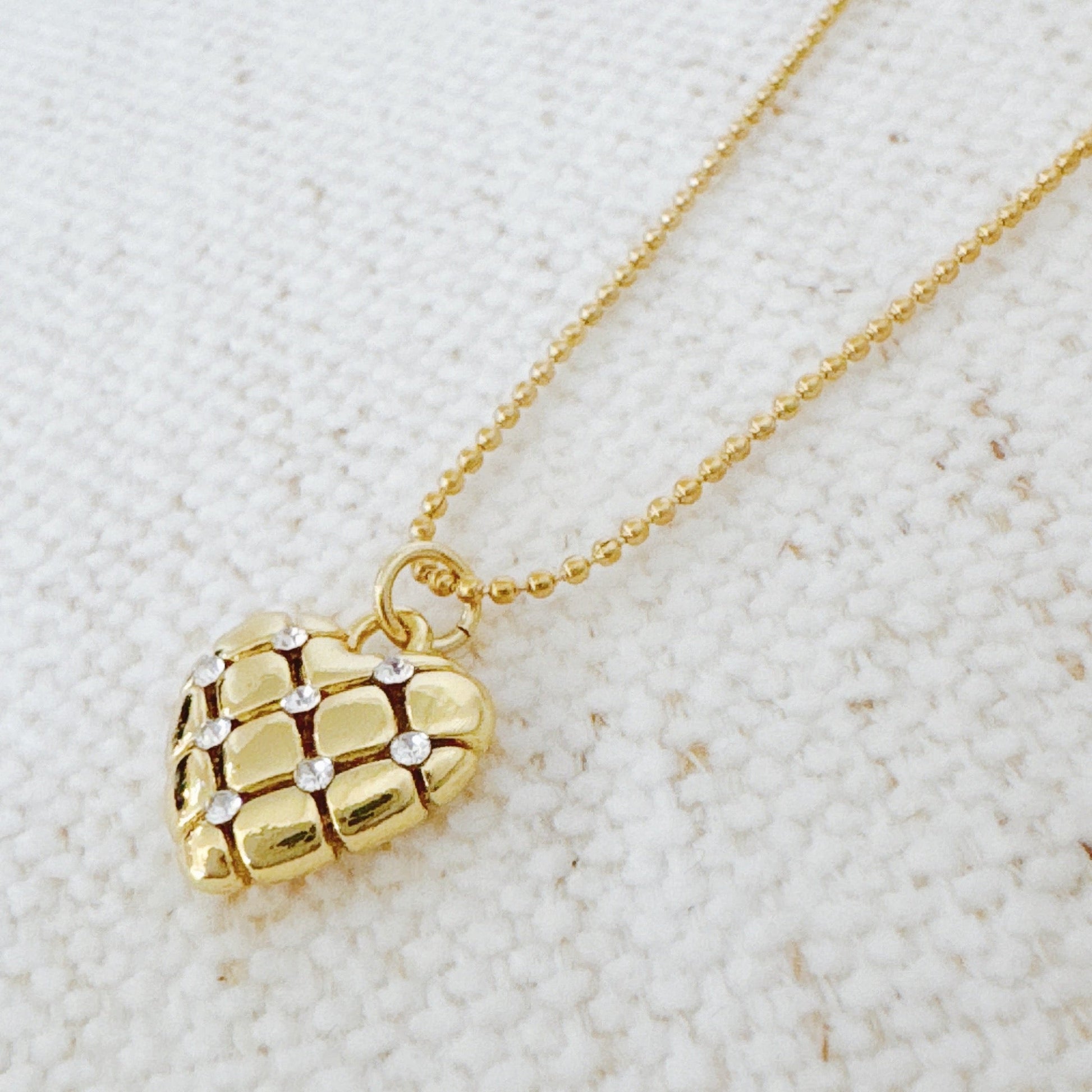 Quilted Luxe Heart Charm Necklace-0