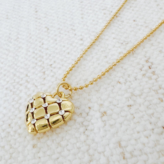 Quilted Luxe Heart Charm Necklace-0