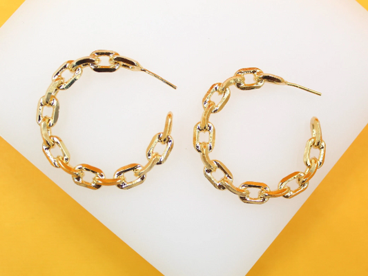 18K Gold Filled Dainty Paper Clip Chain Open Hoop Earrings (J246)(J259-260)-3