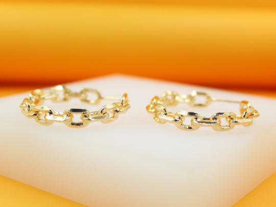 18K Gold Filled Dainty Paper Clip Chain Open Hoop Earrings (J246)(J259-260)-2